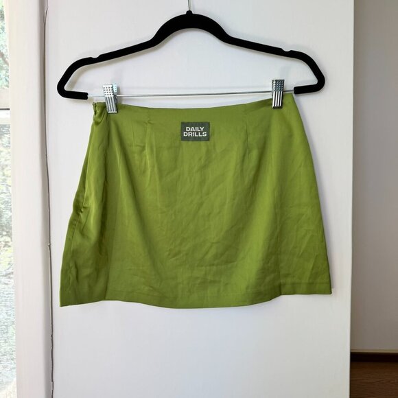 Daily Drills Silky Mini Skirt in Olive Green - Picture 1 of 7